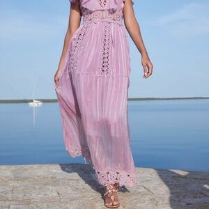 NWOT VENUS Lilac & Metallic Gold Accent Crochet Detail Maxi Dress Spring/Summer